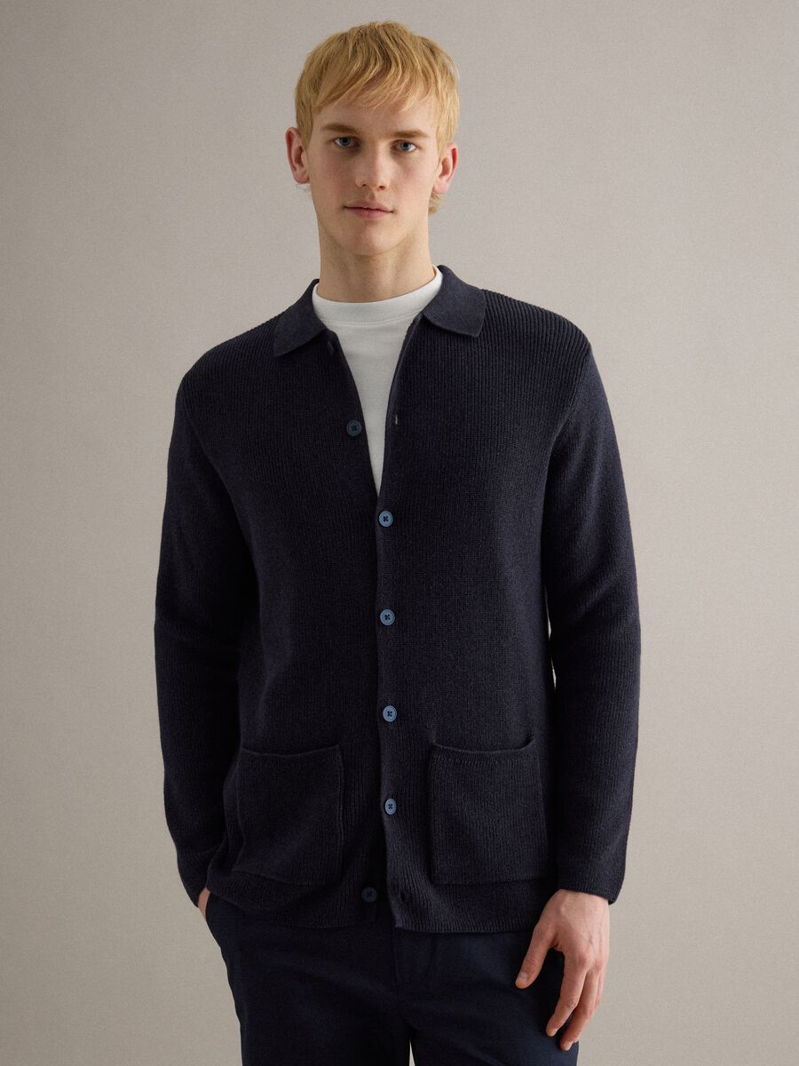 Cardigan in puro cotone blu regular fit_1