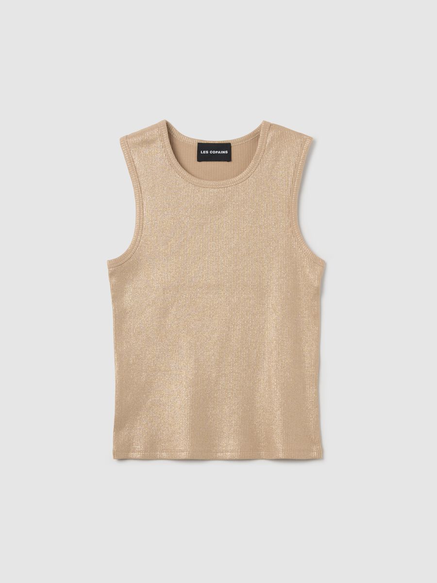 Beige ribbed tank top with lurex_4