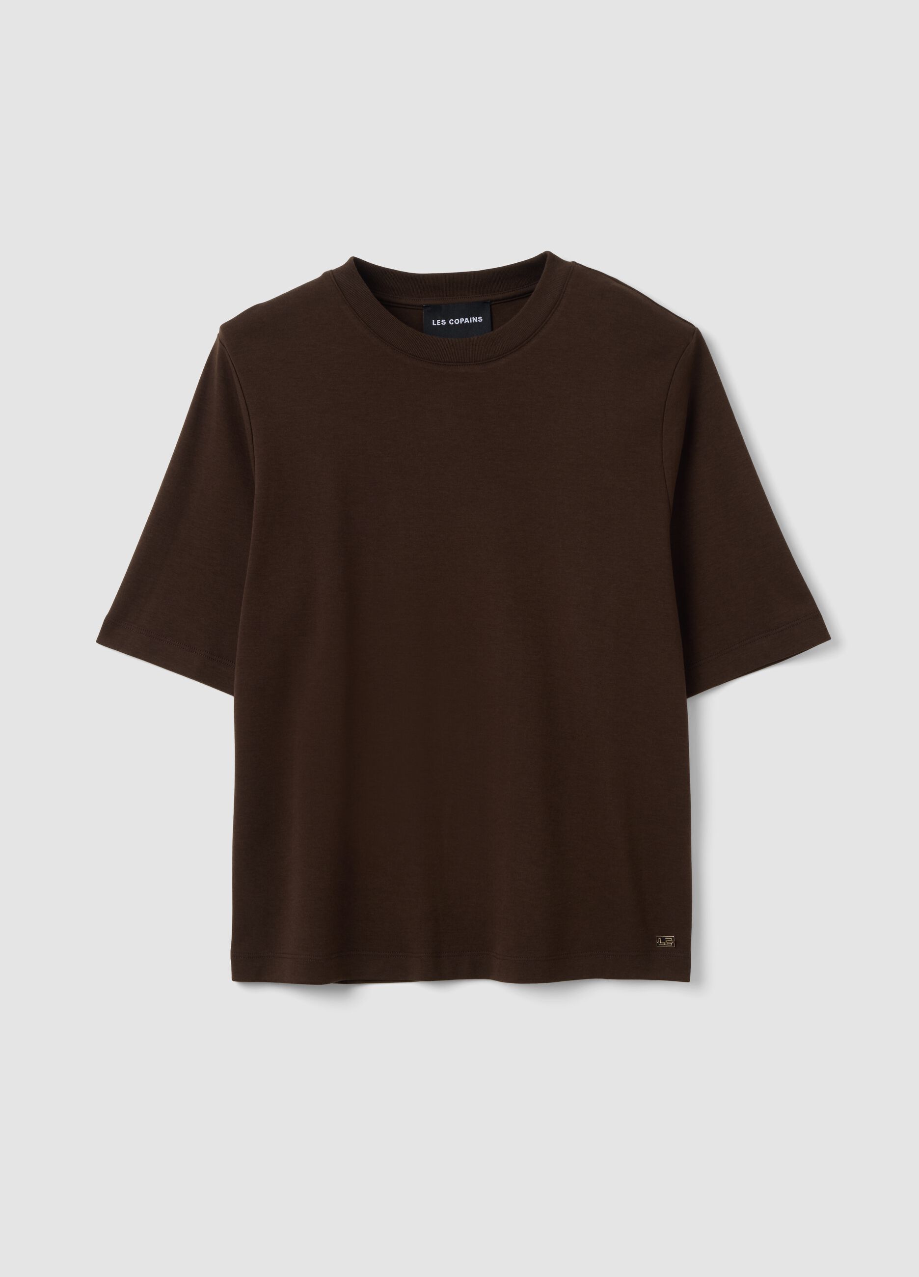 Brown boxy-fit T-shirt in a cotton&ndash;viscose blend