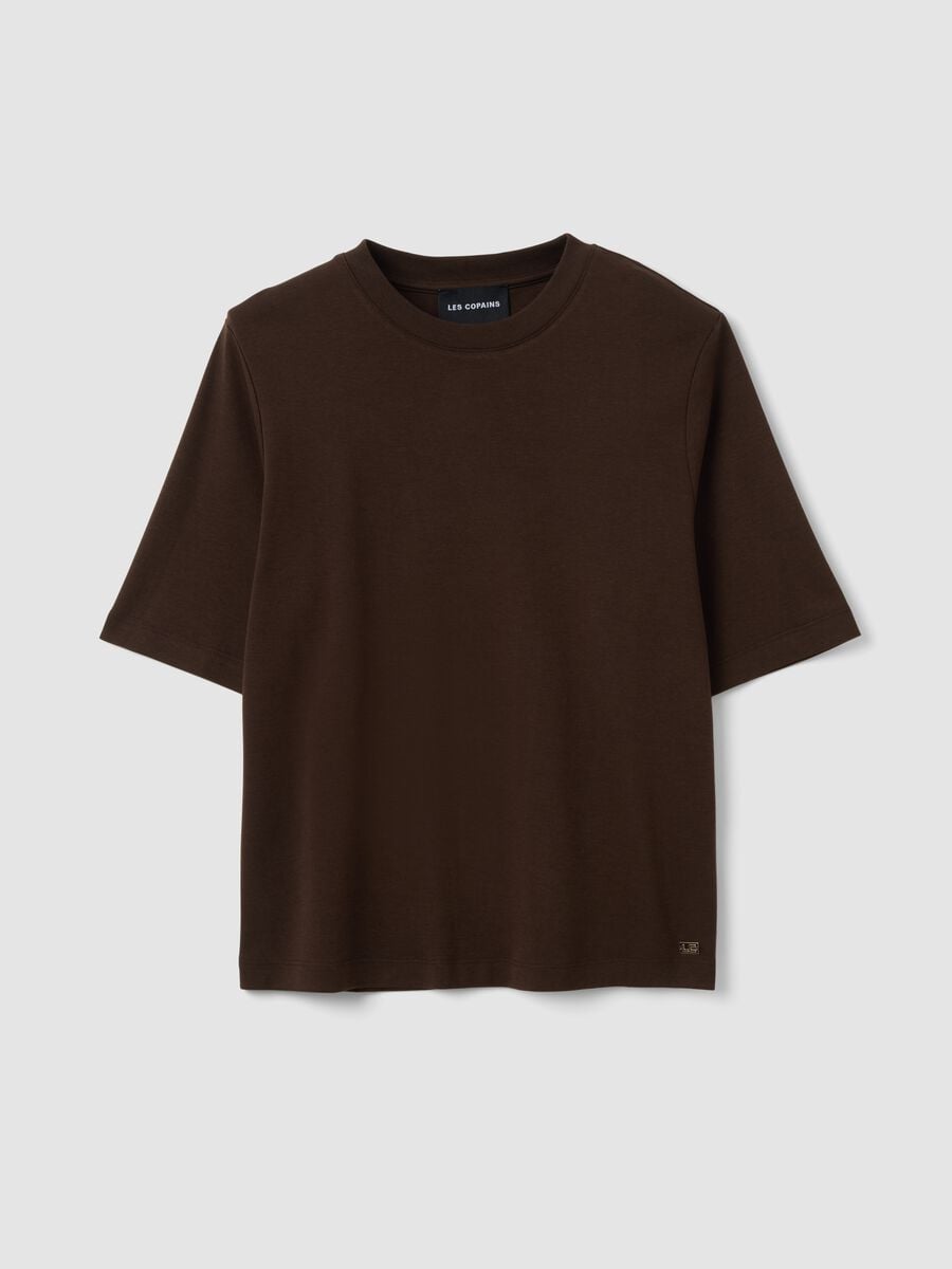 Brown boxy-fit T-shirt in a cotton&ndash;viscose blend_0