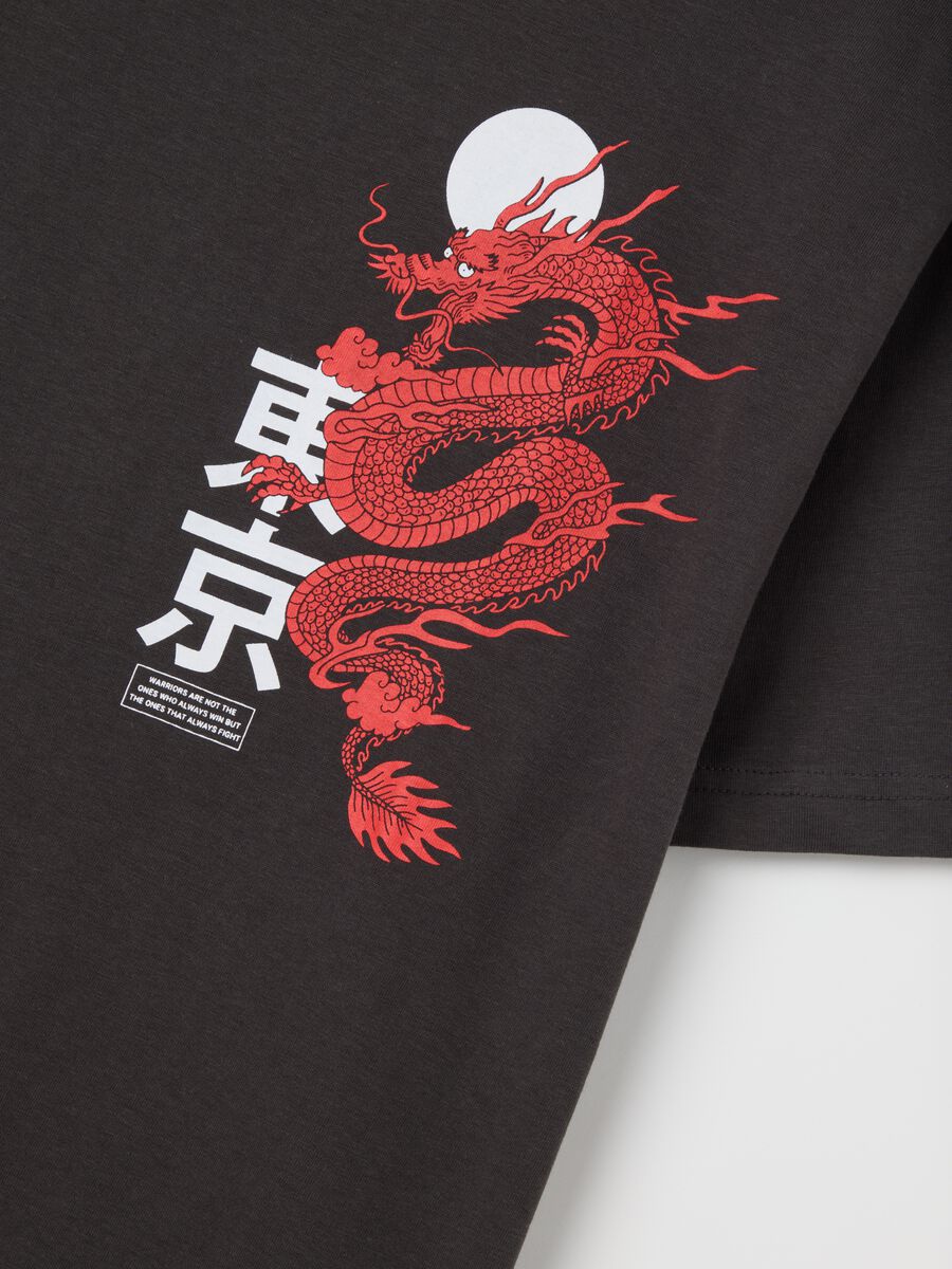 Black Tokyo T-shirt with Red Dragon by OVS_5
