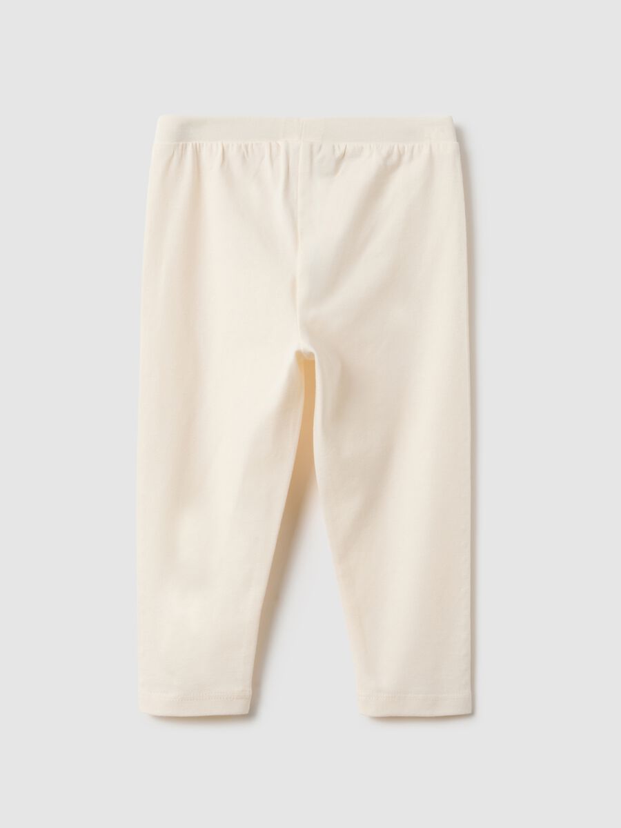 Beige stretch cotton leggings for baby girls slim fit_1