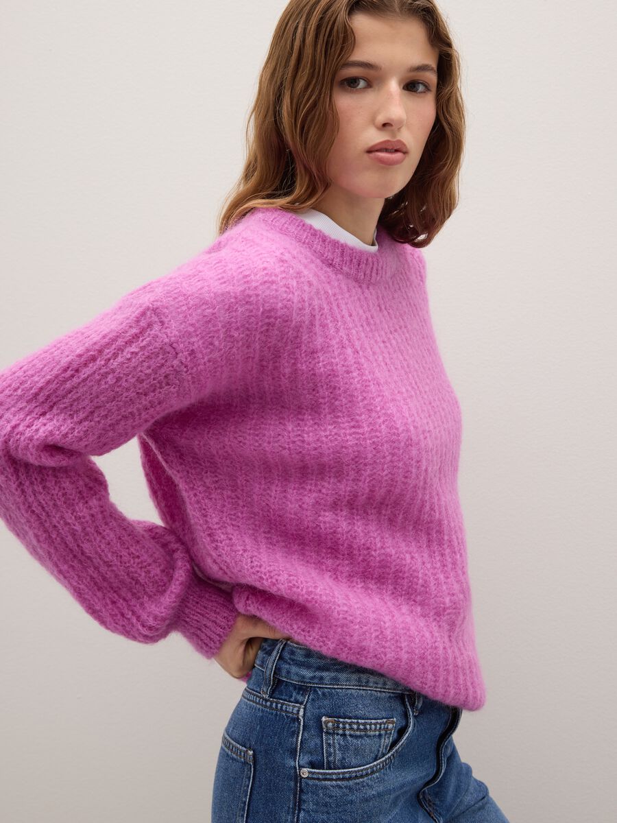 Purple crew neck sweater with oversized fit_0