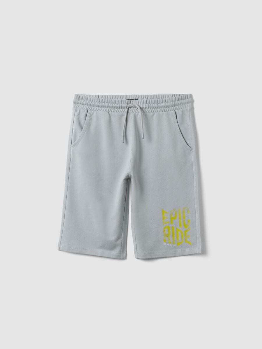 Pantaloncini grigi in puro cotone con vita elasticizzata_3