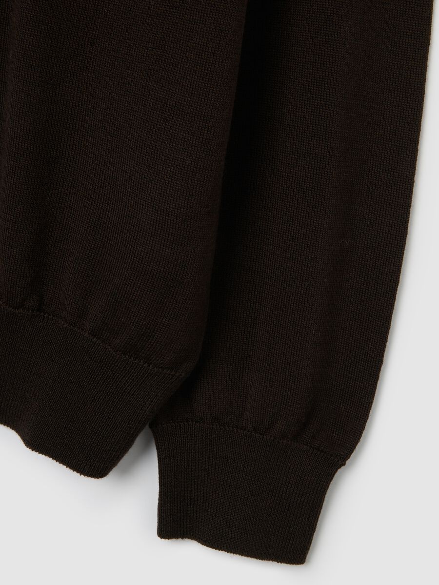 Brown regular fit crew neck pure merino wool jumper_5