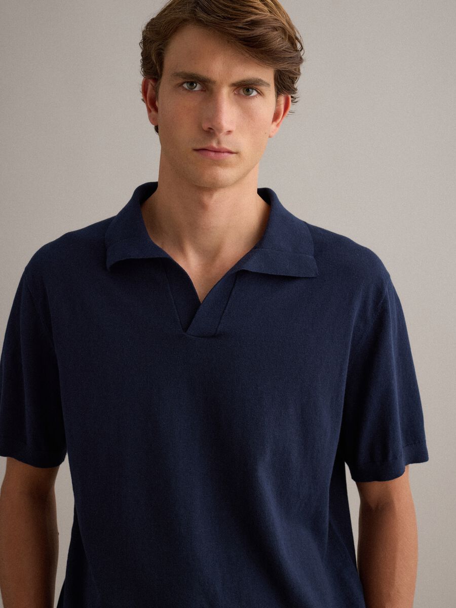 Short-sleeved blue polo in pure cotton_0