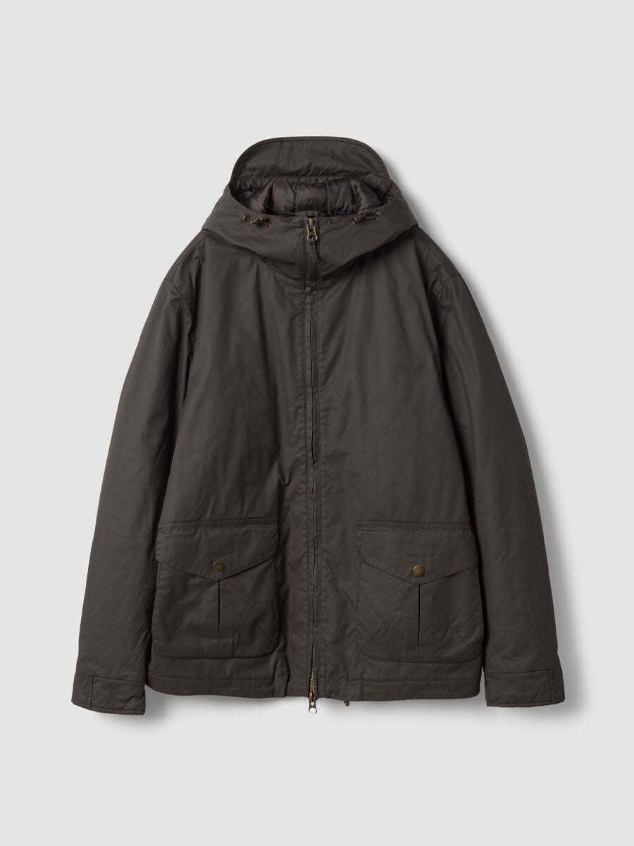 Brown pure cotton hooded jacket_0