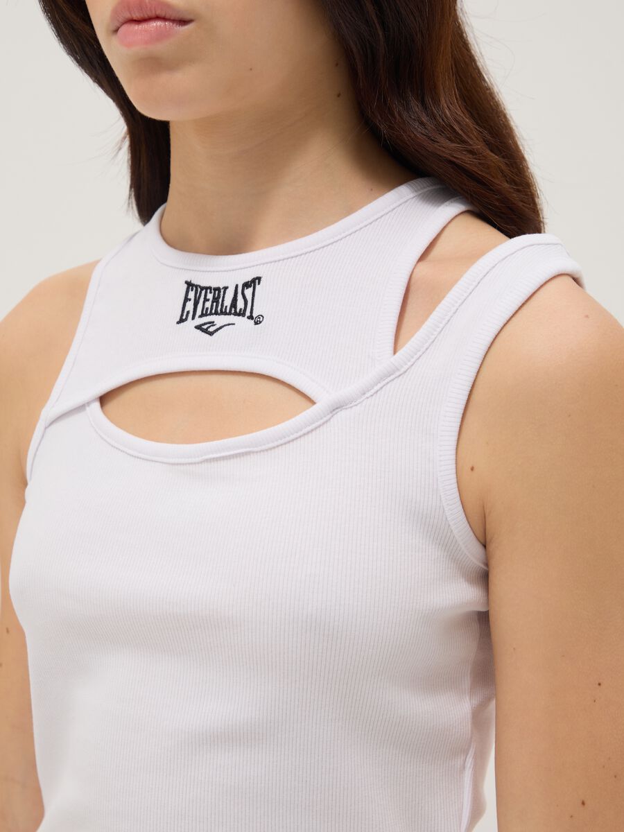 Tank top bianco in cotone elasticizzato con spalline asimmetriche_2