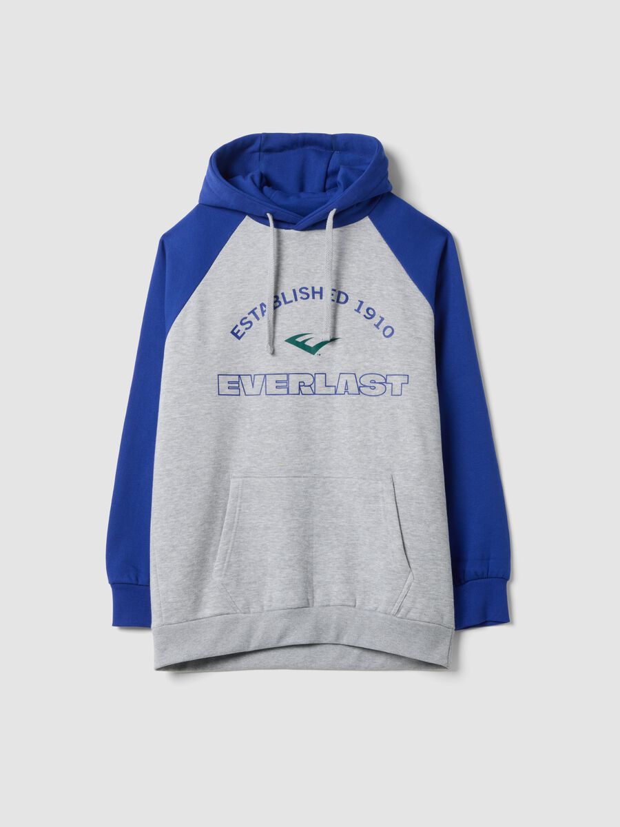 Grey marl cotton-blend hoodie with drawstring hood and print_0