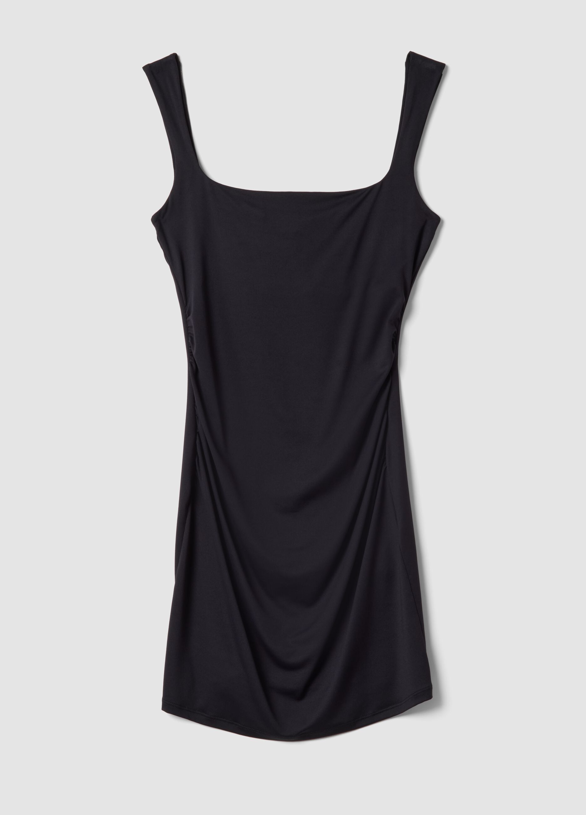 Black fitted dress with square neckline