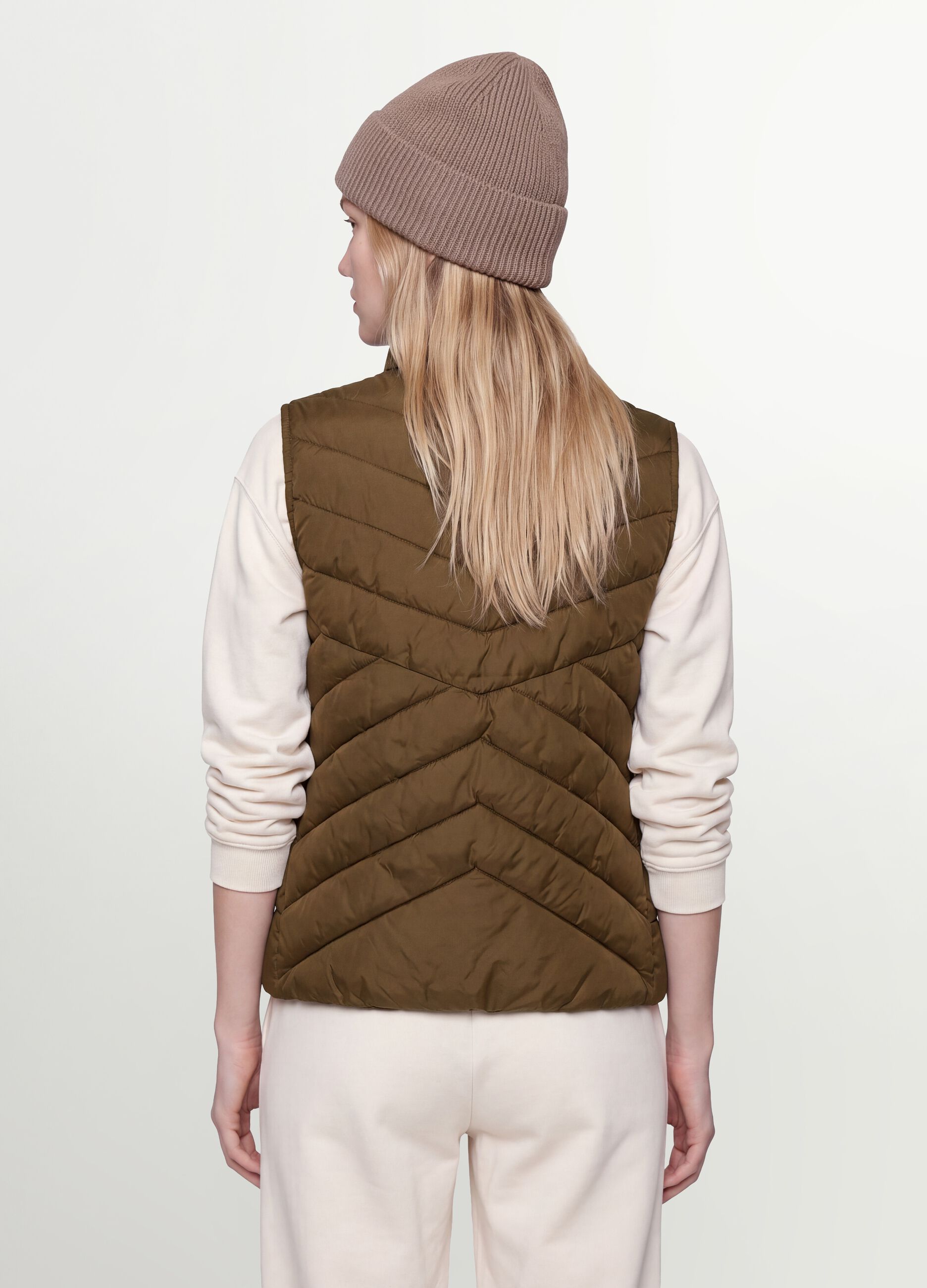Green ultralight quilted gilet with zip and high neck