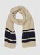 Sciarpa beige in misto lana a maglia con righe blu_0