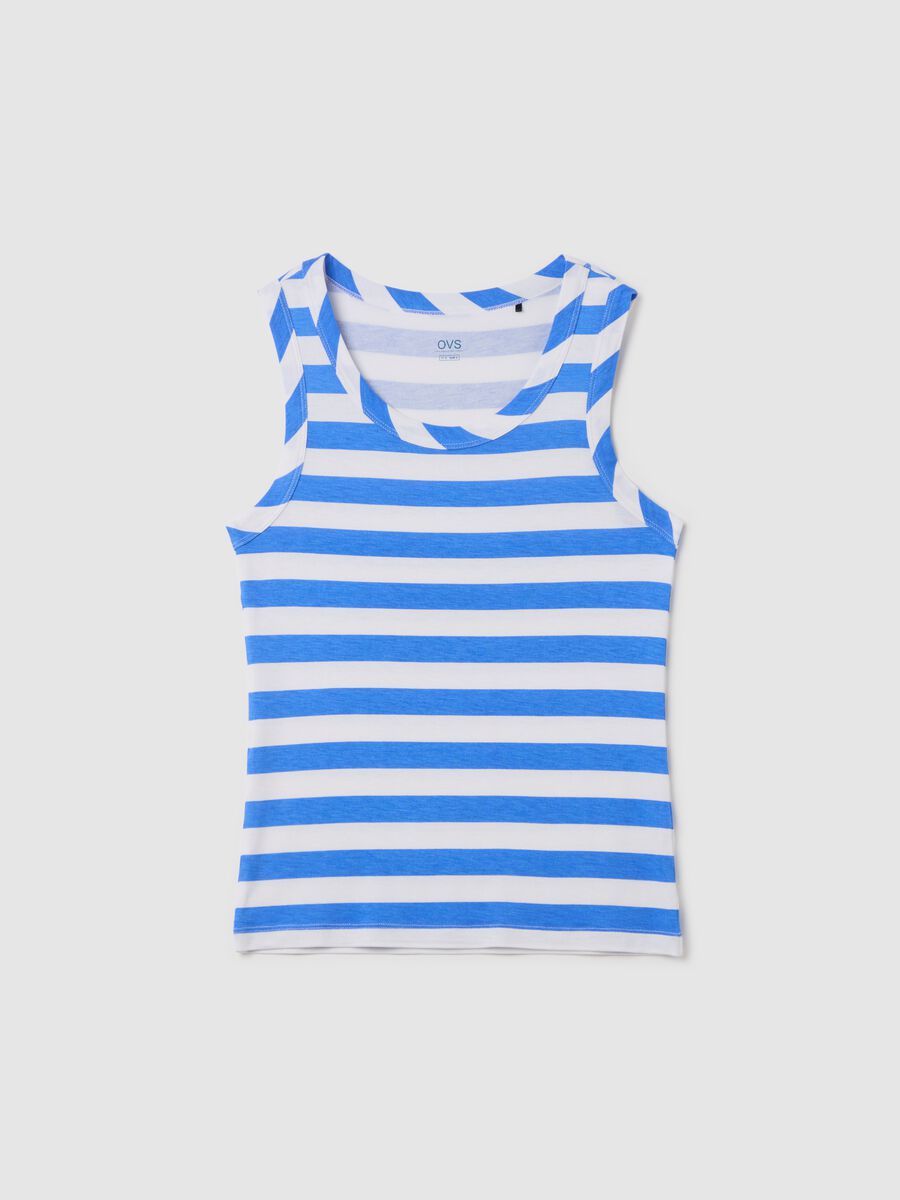 Blue and white striped tank top in stretch viscose_4