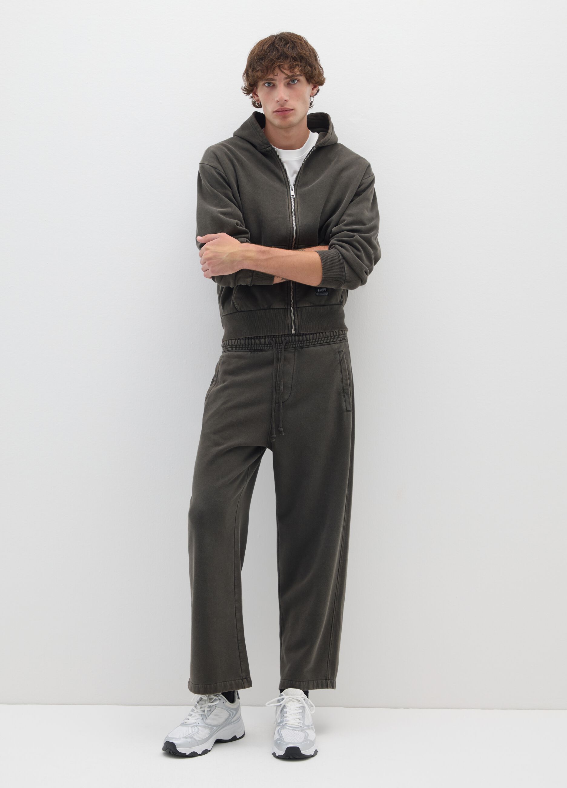 Black cotton blend hoodie with zip