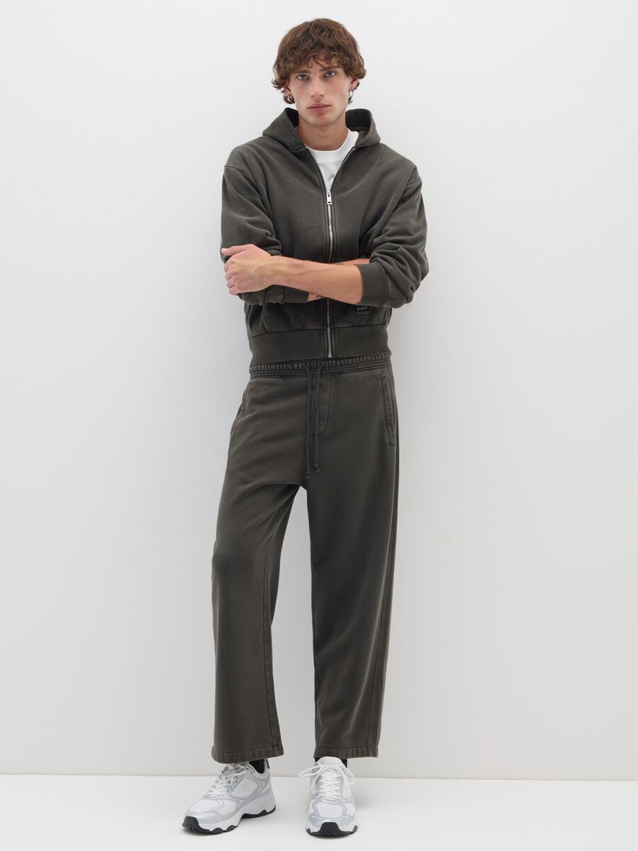 Black cotton blend hoodie with zip_1