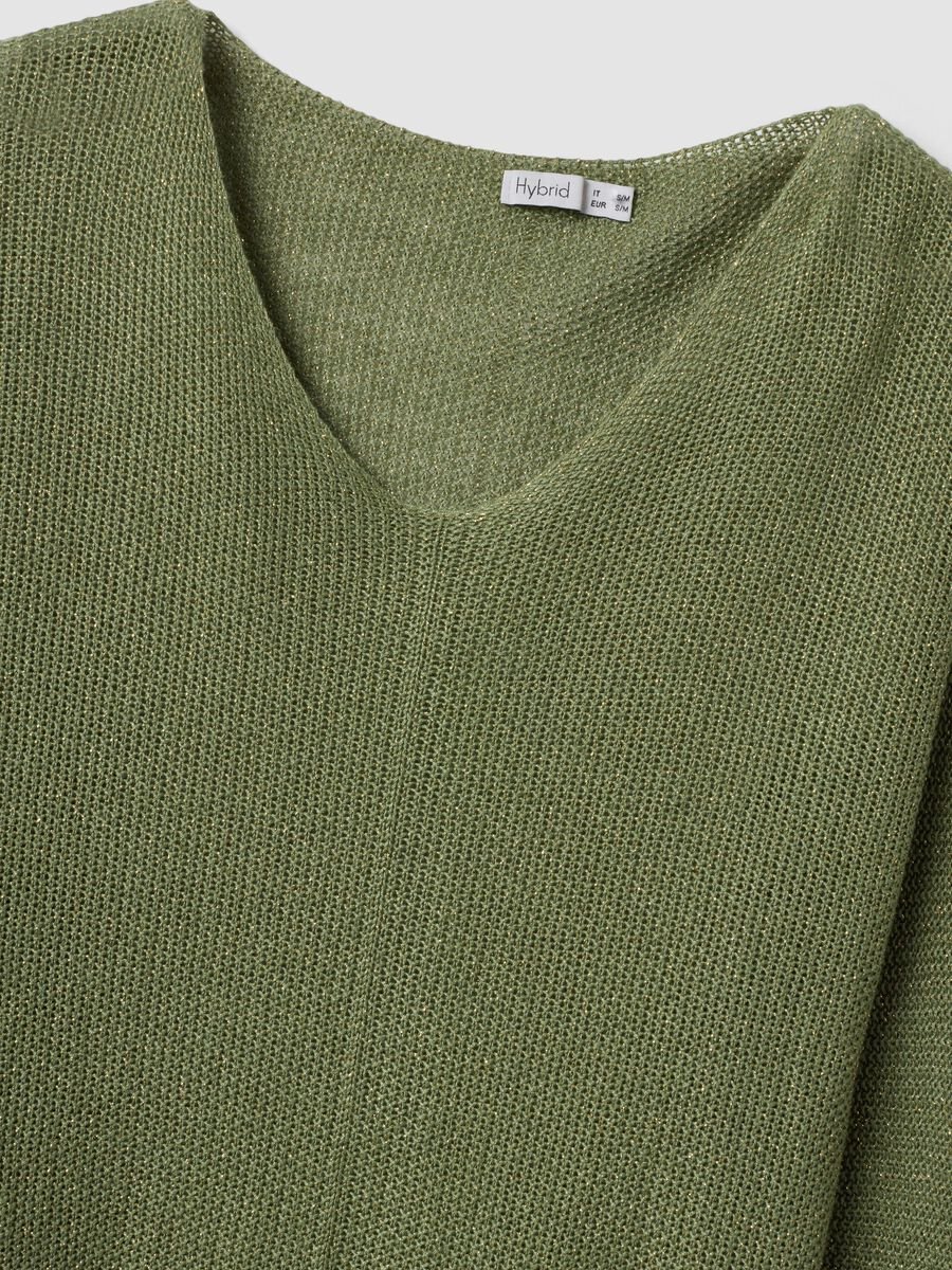 Green V-neck top in viscose and linen blend_1