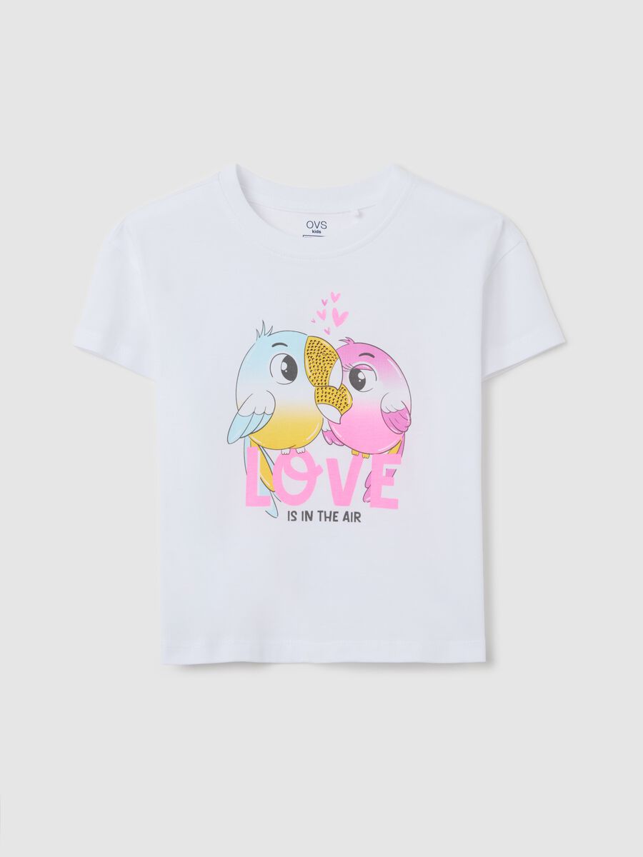 White cotton T-shirt with print_0