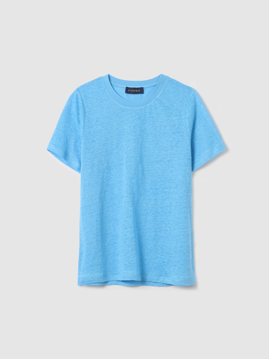 Short-sleeved T-shirt in light blue linen_4