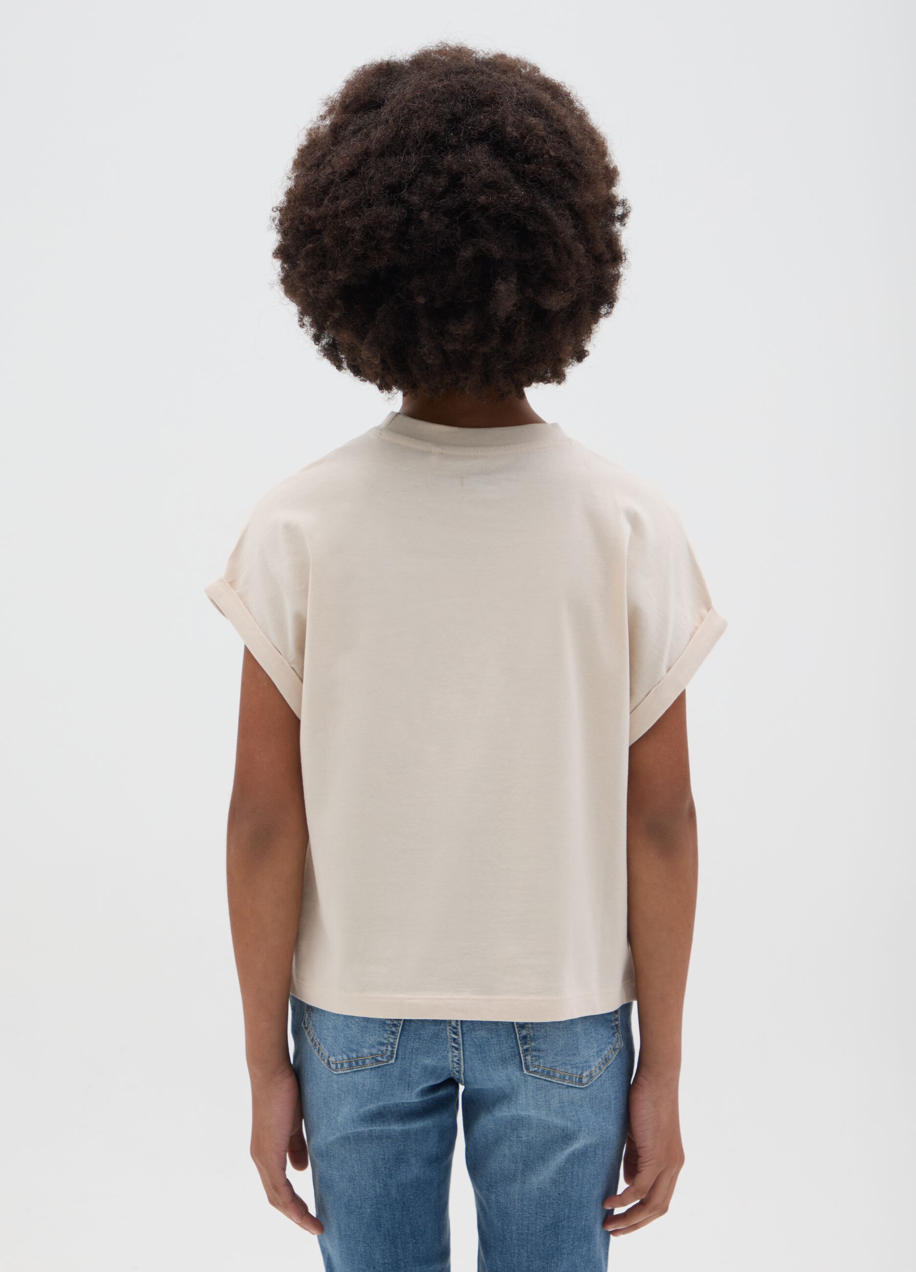 Beige boxy fit cotton t-shirt for girls