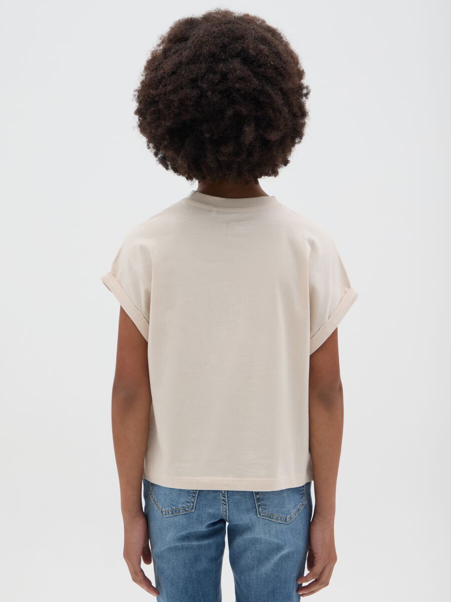 T-shirt da ragazza in puro cotone beige regular fit con stampa_1