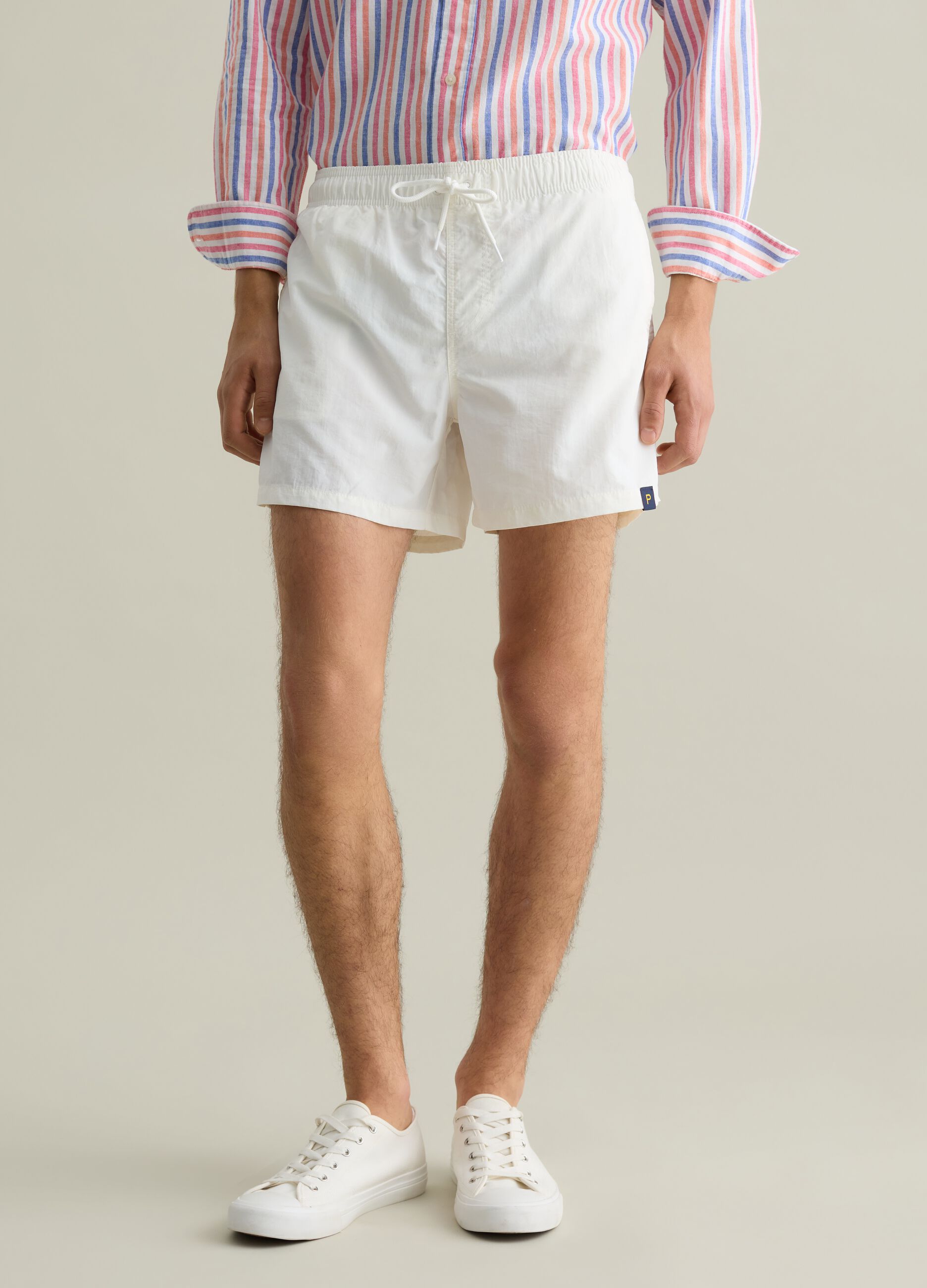 Men’s regular-fit swim boxers in white blend with elastic waist