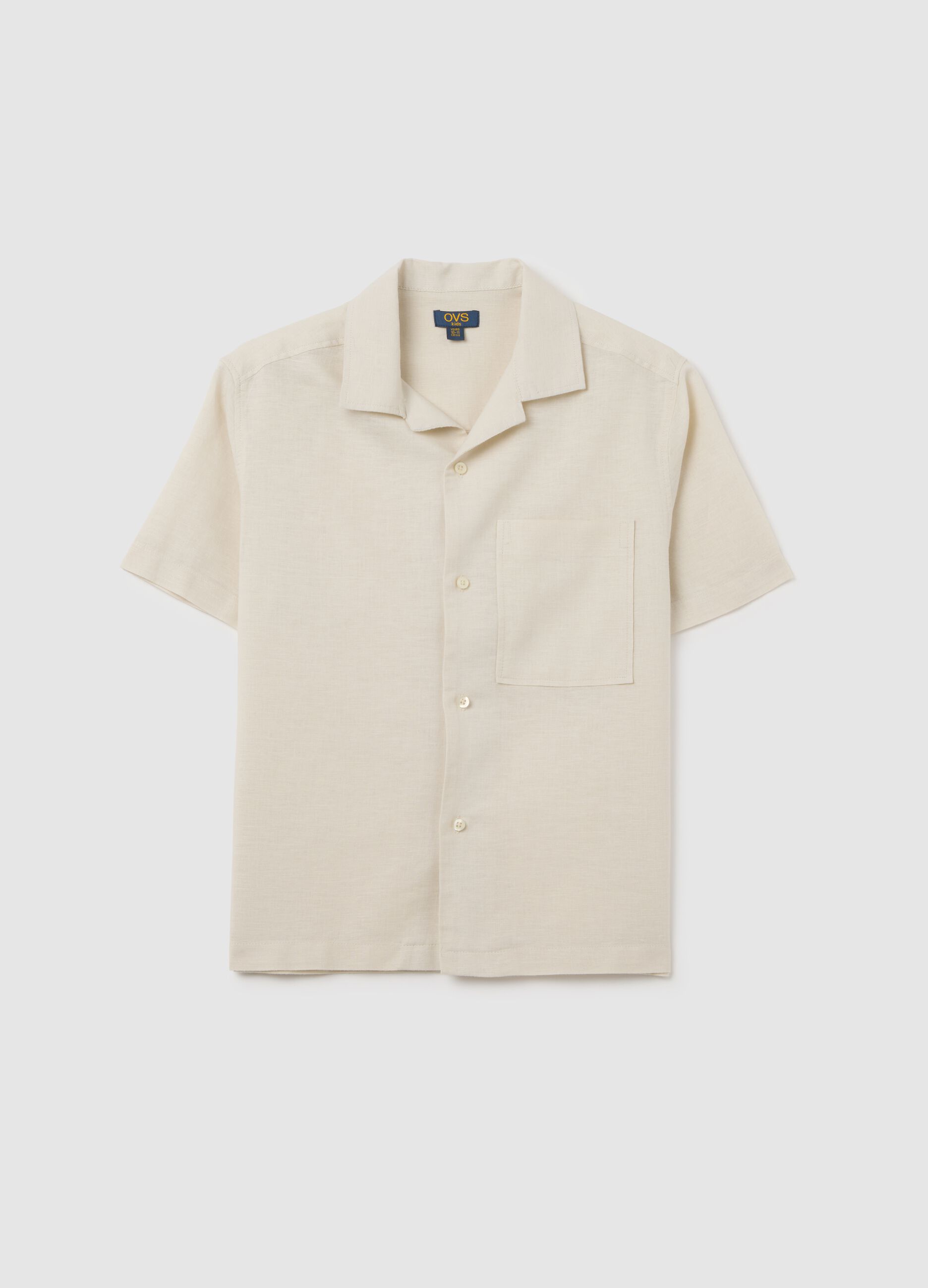 Camicia da ragazzo in misto lino beige over
