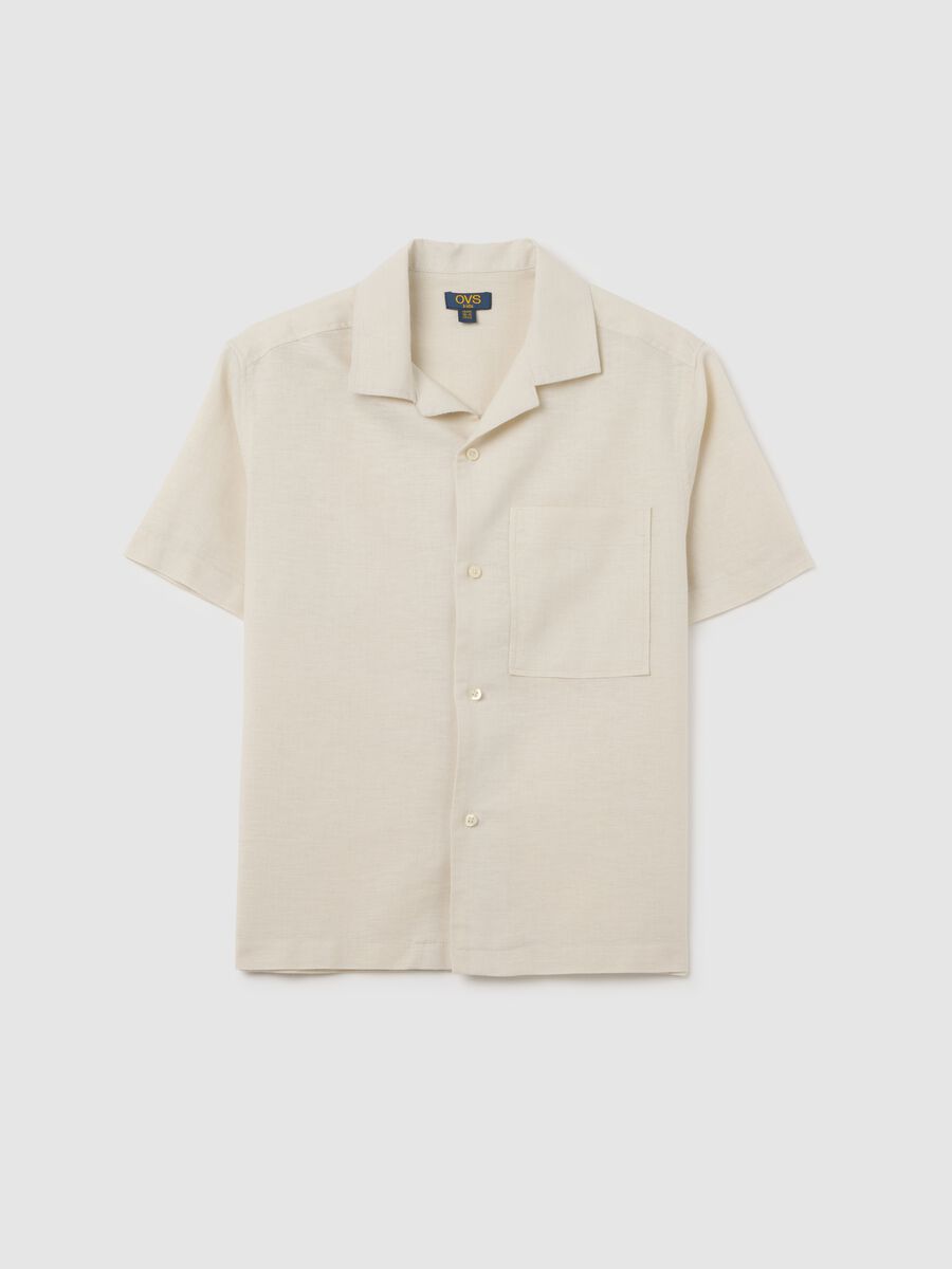 Camicia da ragazzo in misto lino beige over_3