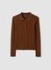 Brown fitted ribbed viscose-blend cardigan with polo collar_4