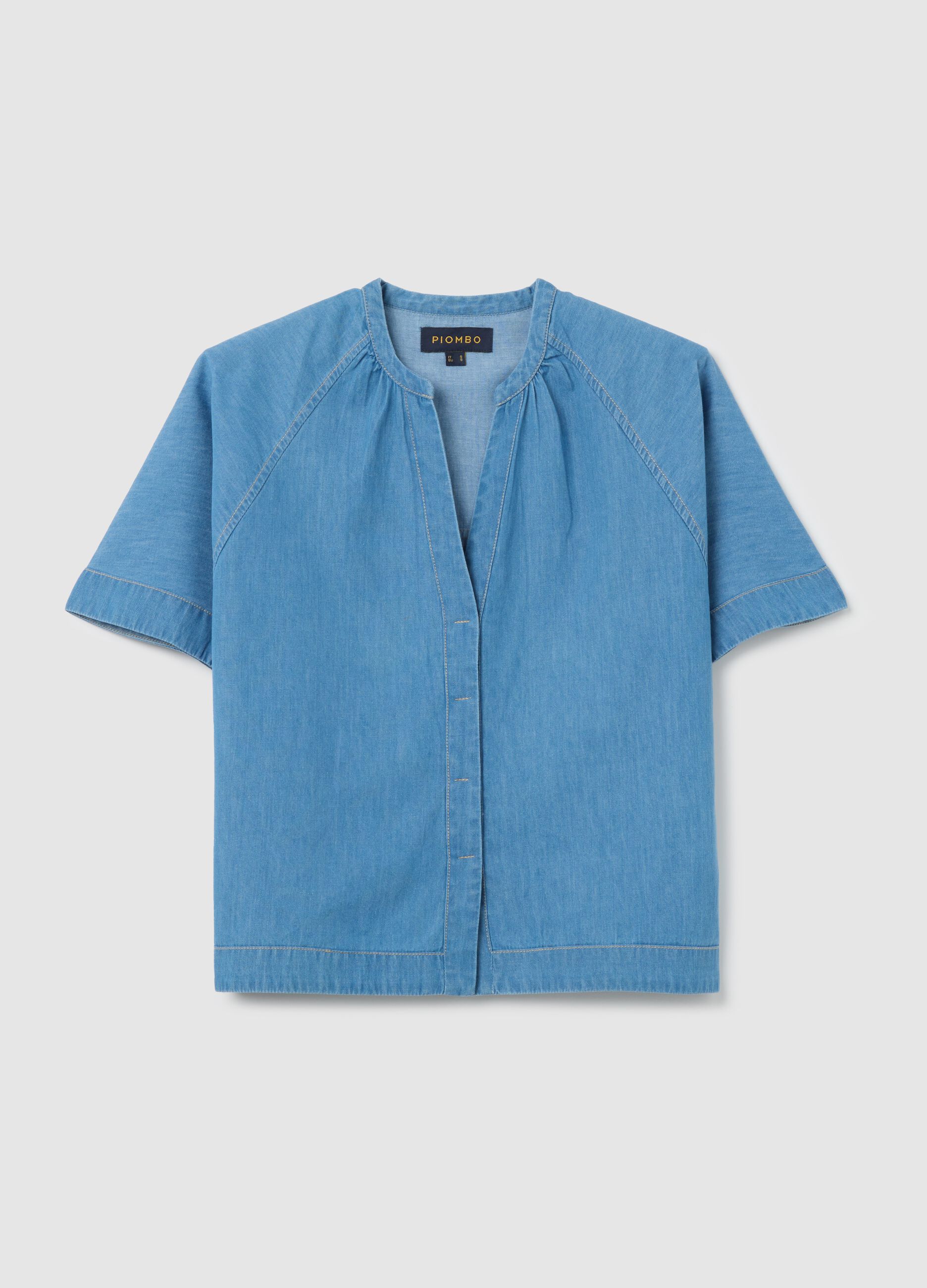 Denim blouse with short sleeves