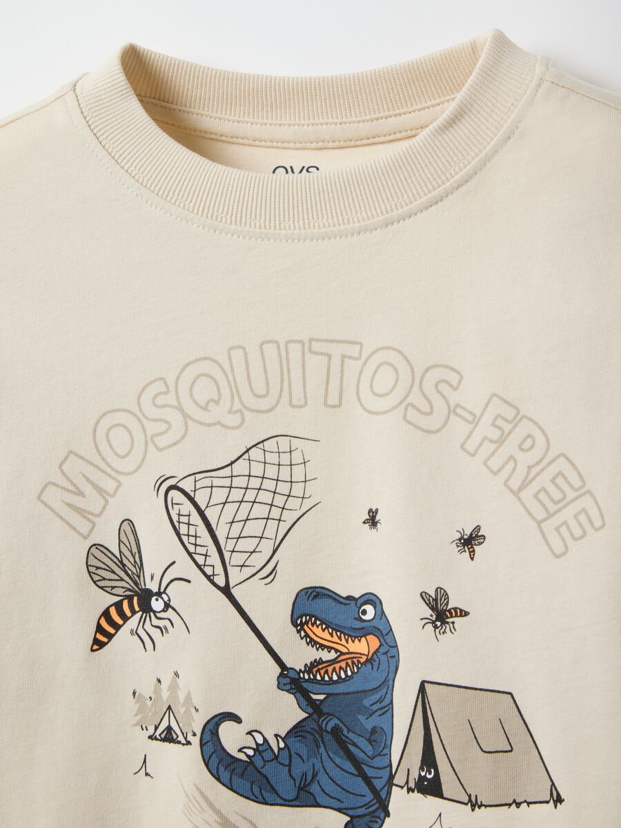 Children's beige pure cotton regular fit T-shirt with print_2