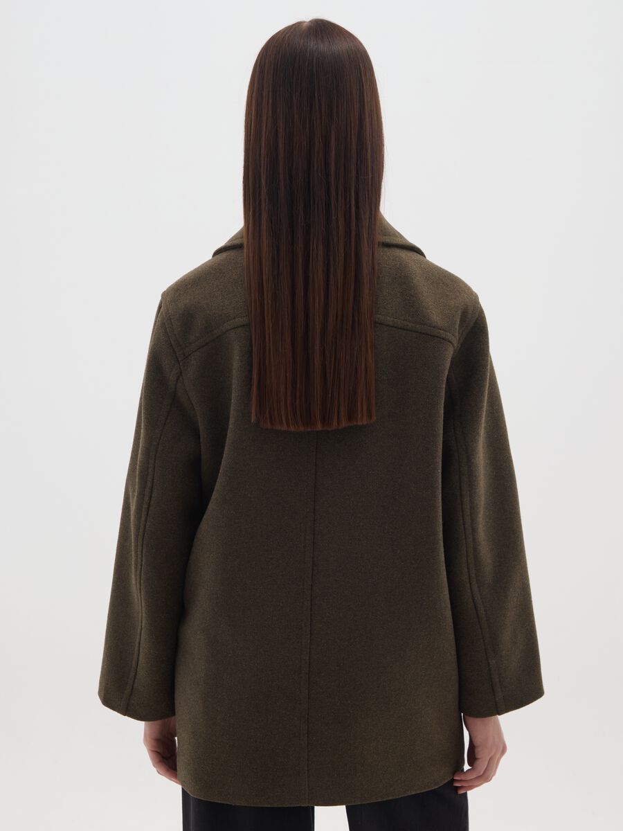Green high collar regular fit coat with double buttons_2
