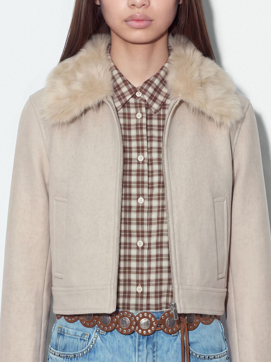 Beige regular-fit jacket with zip and contrast collar_3