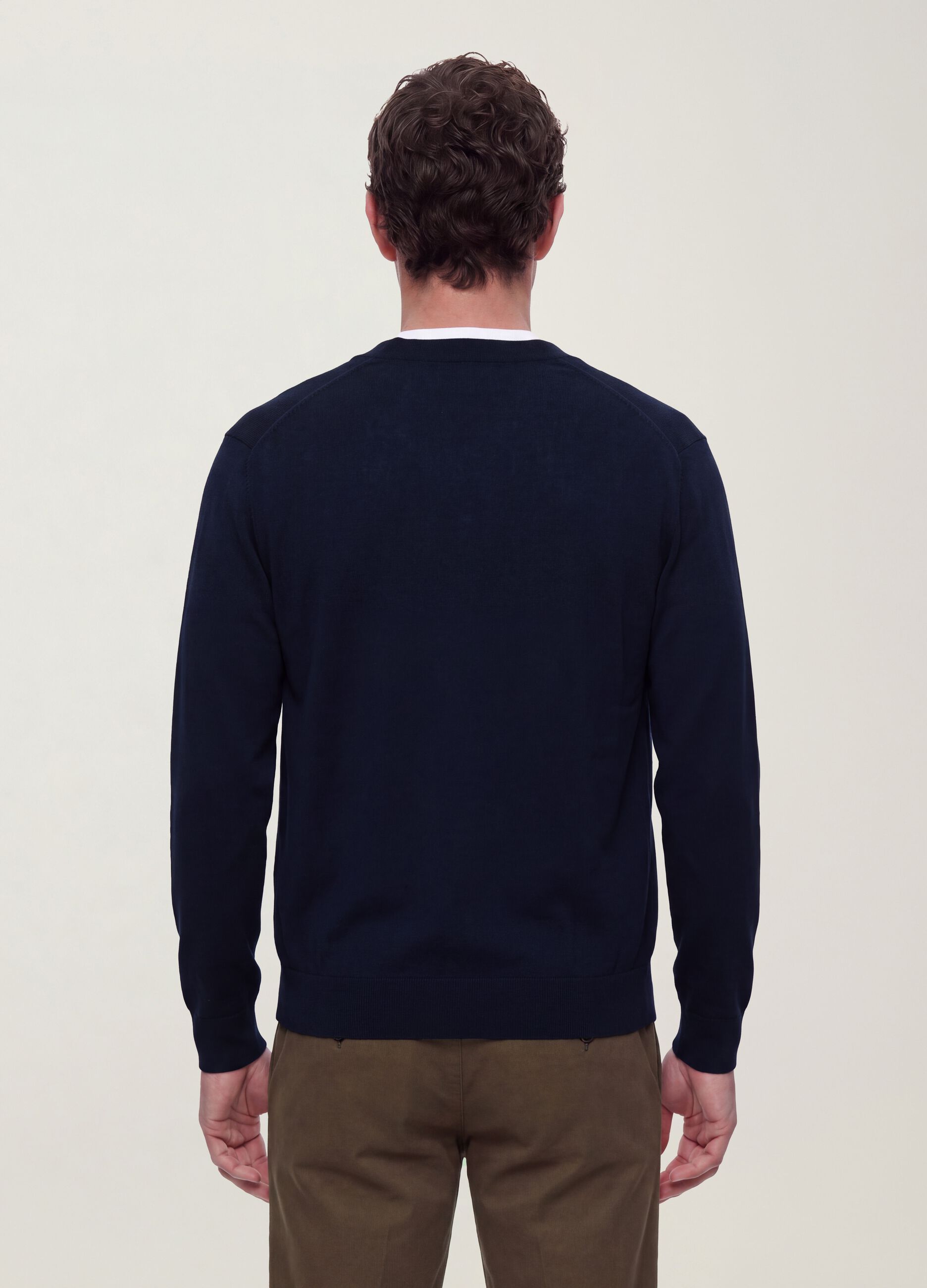 Blue Viscose-Blend V-Neck Cardigan, Regular Fit