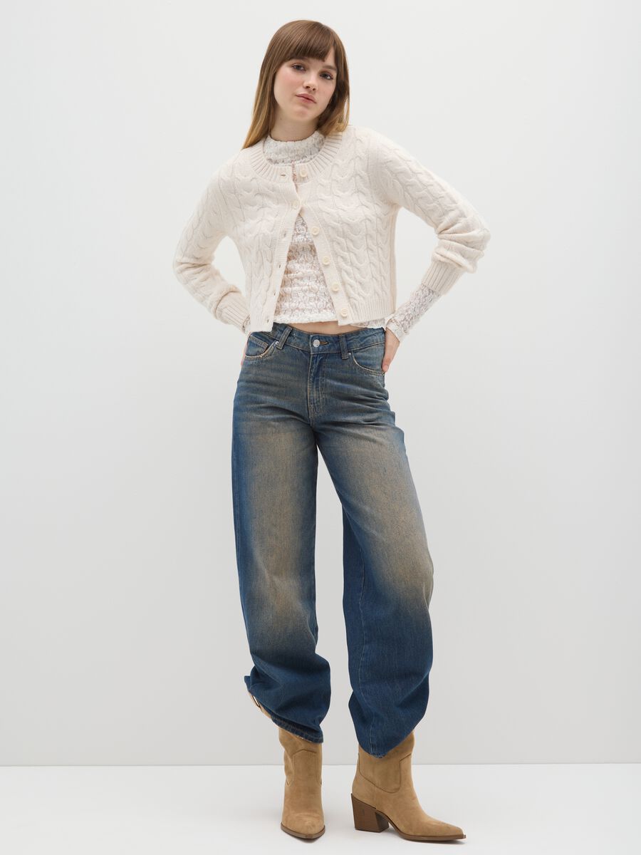 White regular fit cardigan with knitted design and buttons_1