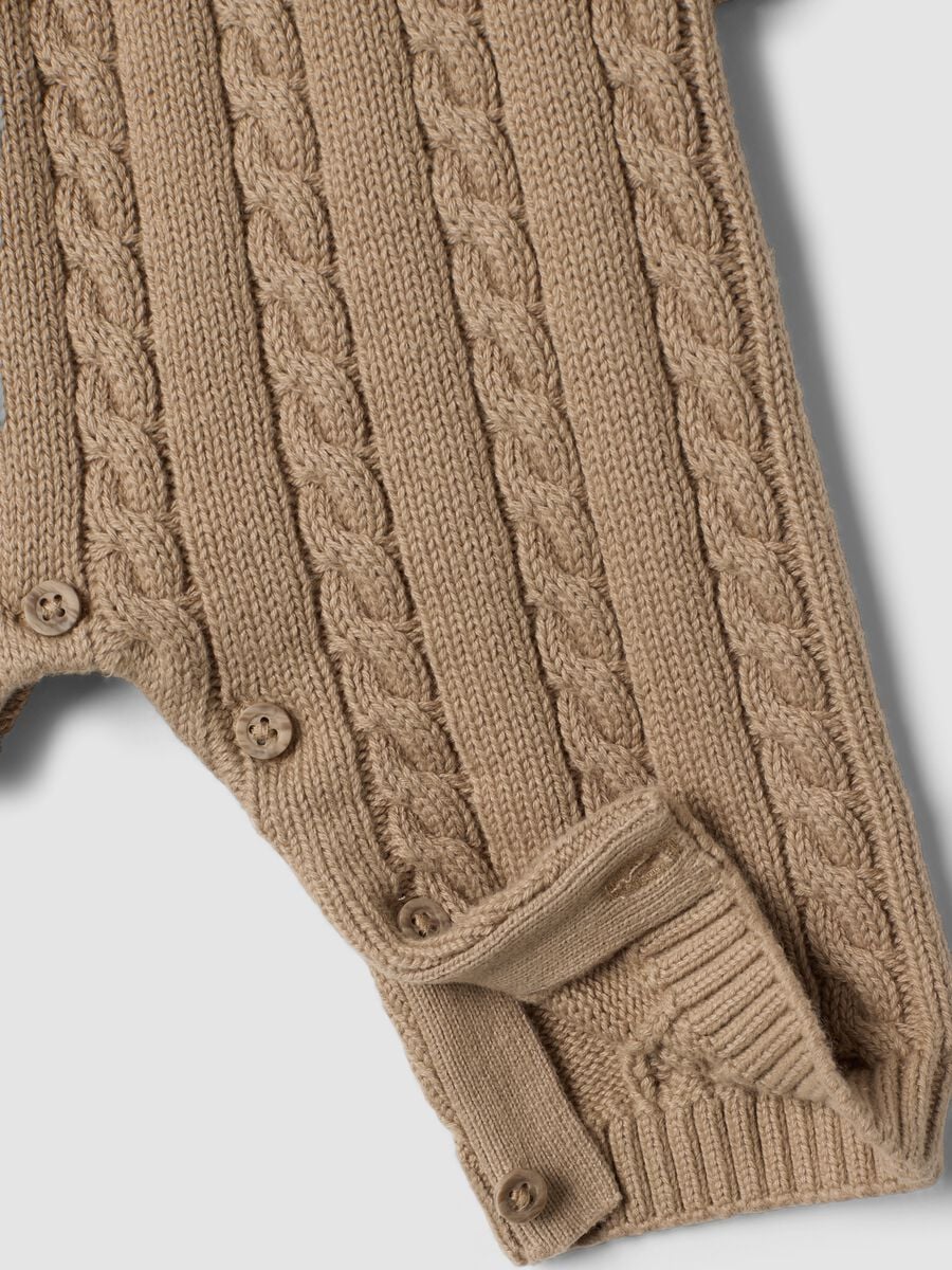 Brown pure organic cotton cable-knit babygrow_2