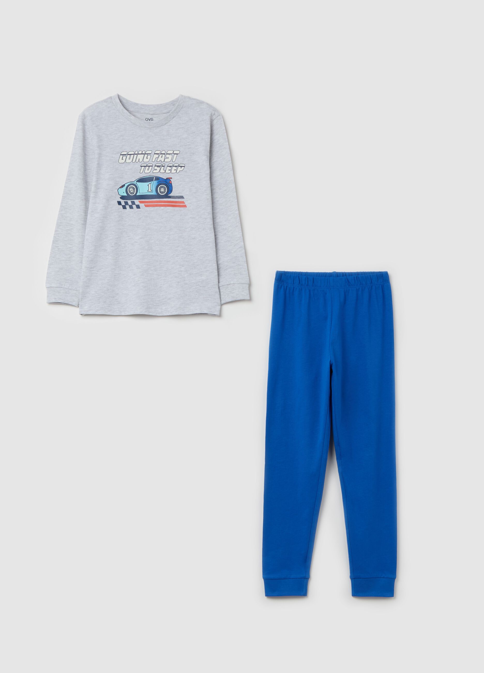 Cotton and viscose pyjamas with "Going fast to sleep” print