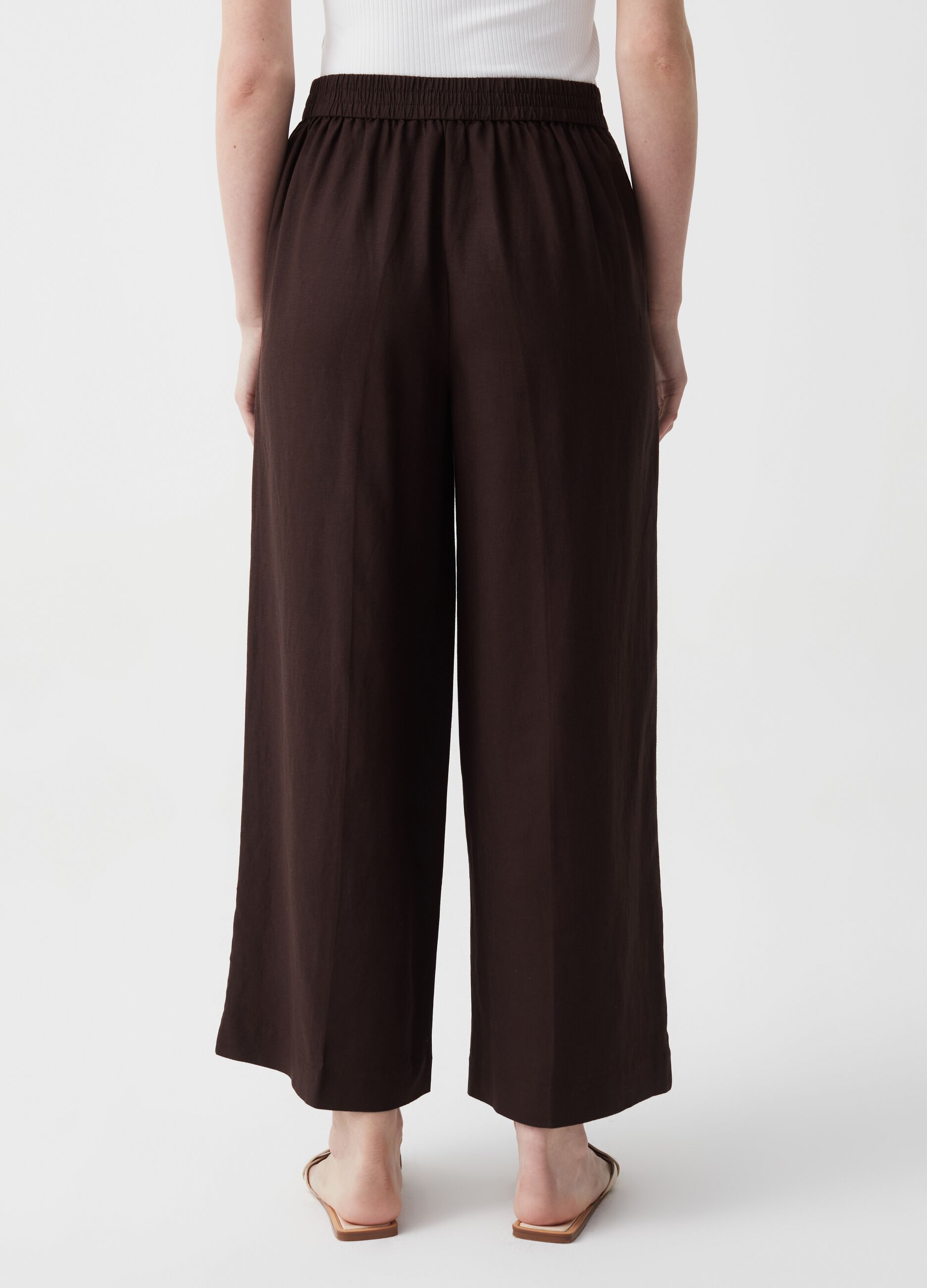 Pantalone wide leg in lino e viscosa