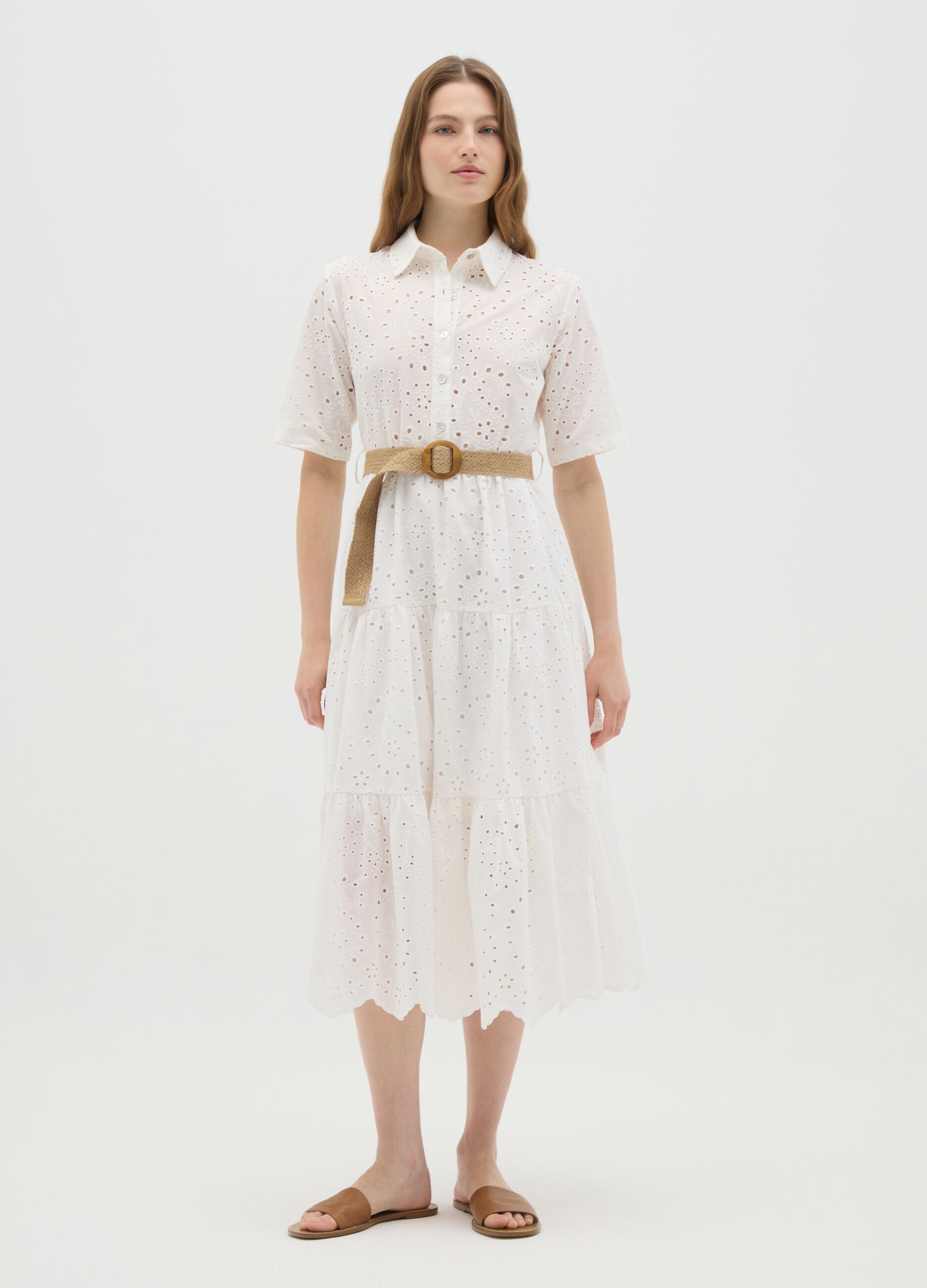 Abito midi da donna in puro cotone bianco regular fit