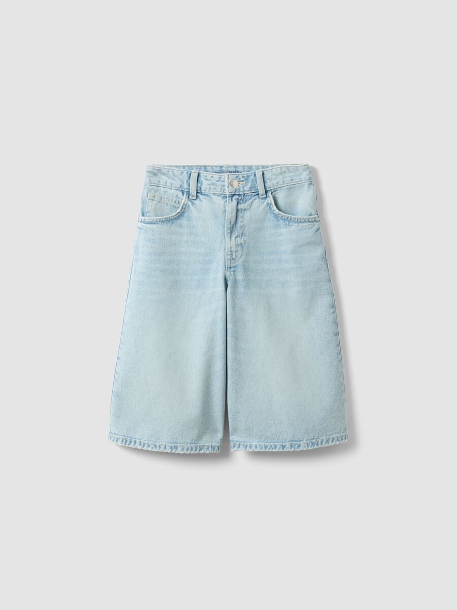 Light blue pure cotton denim shorts for girls, straight fit_3