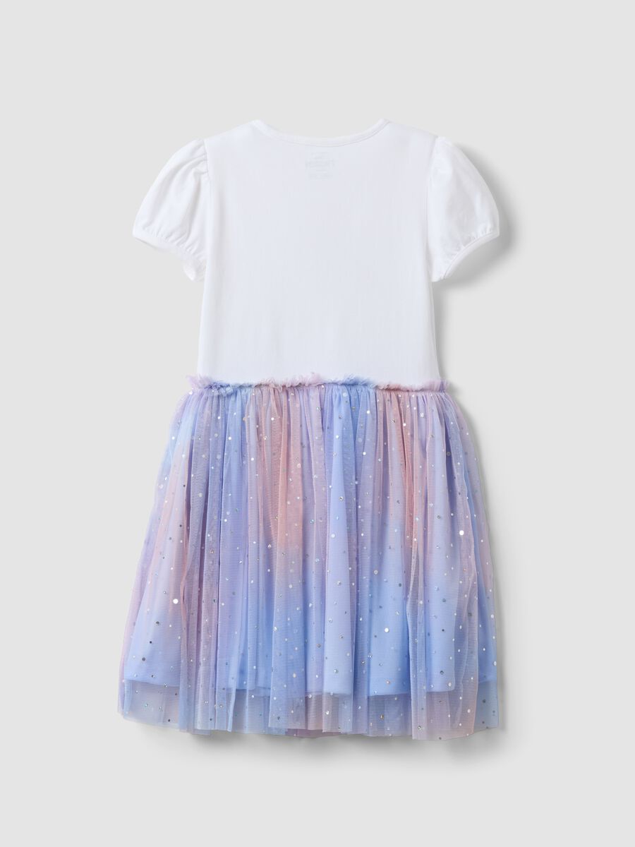 Abito bianco in cotone elasticizzato con gonna in tulle per bambina_1
