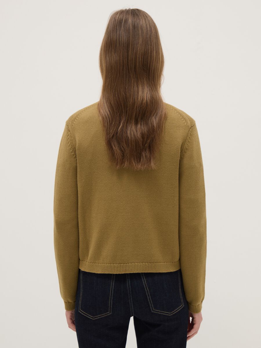 Green V-neck cardigan in pure cotton with regular fit_2