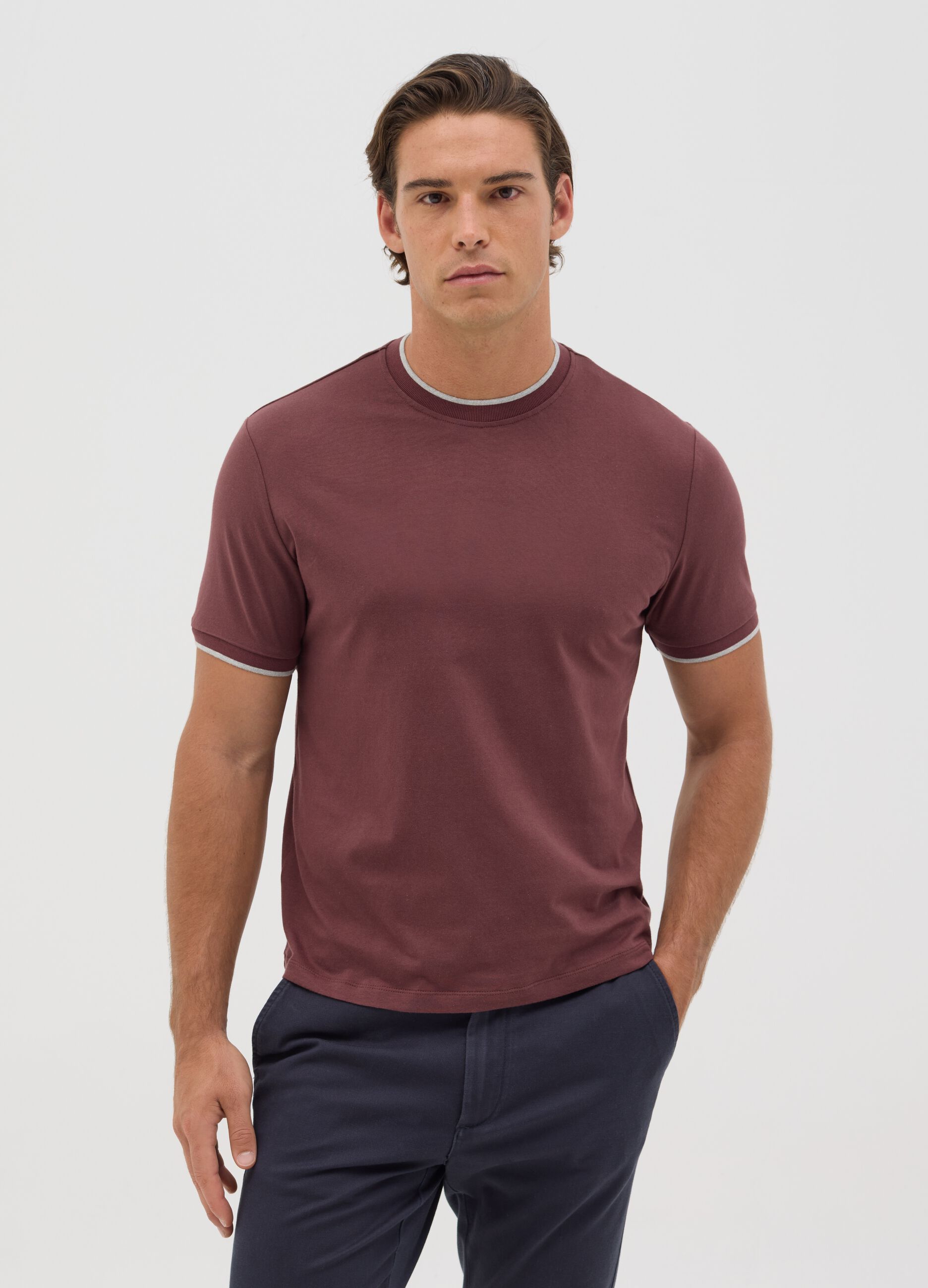 T-shirt marrone fitted in cotone