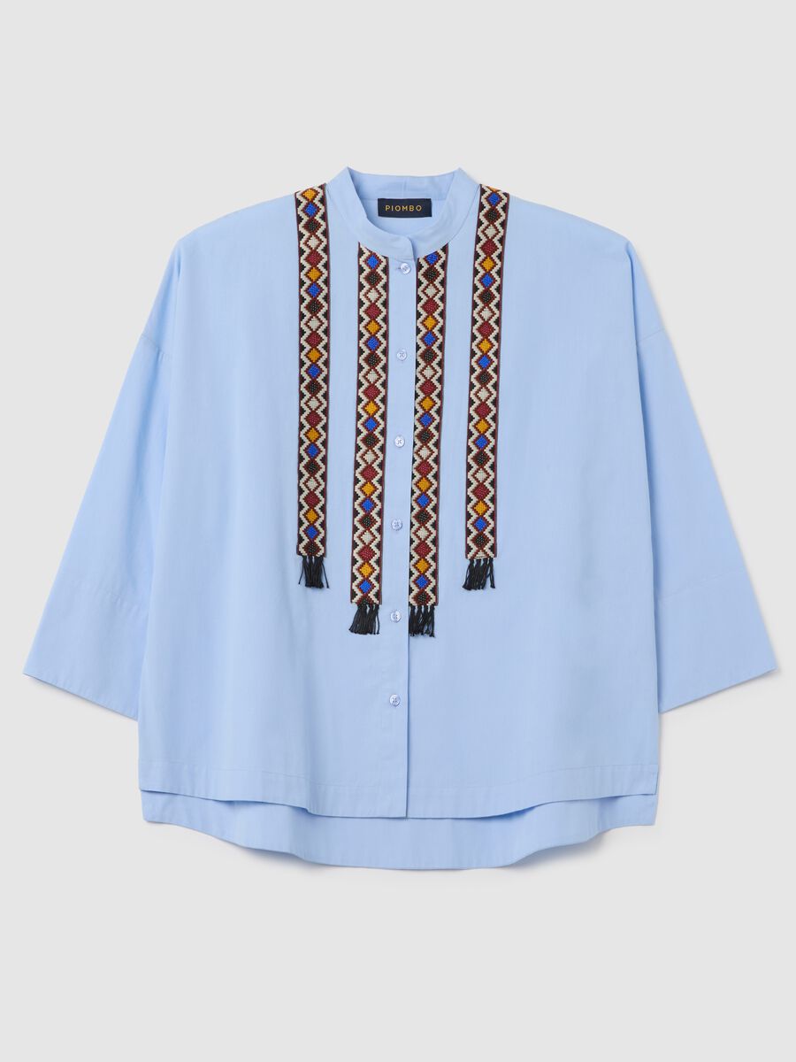 Short Sleeve Blue Shirt with Ethnic Detail_4