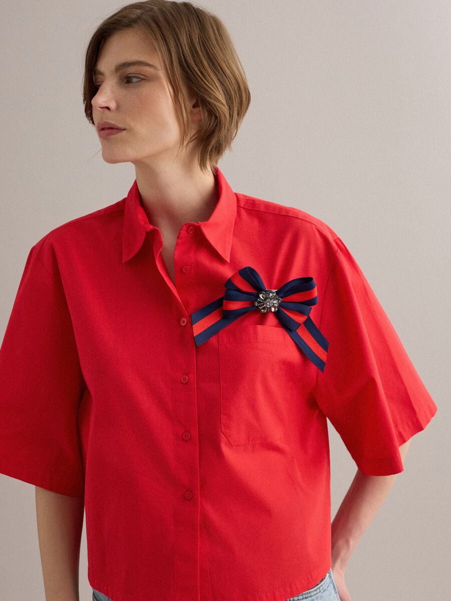 Camicia rossa in puro cotone con taschino over fit_2