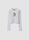 Grey stretch organic cotton T-shirt with ribbed neckline and cat print_3