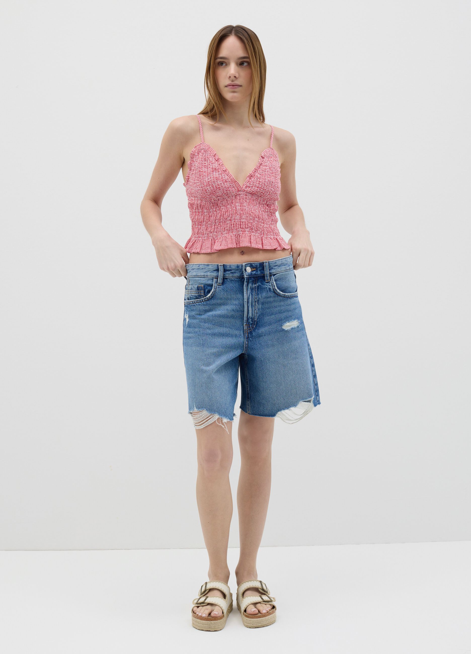 Women’s multicoloured short fitted top in 100% cotton