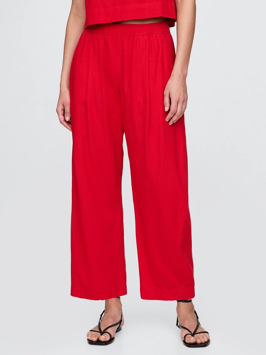 Red wide trousers in linen and viscose_1