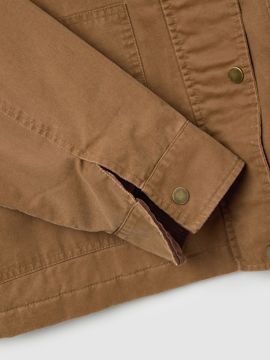 Giacca in misto cotone marrone con bottoni e zip_6