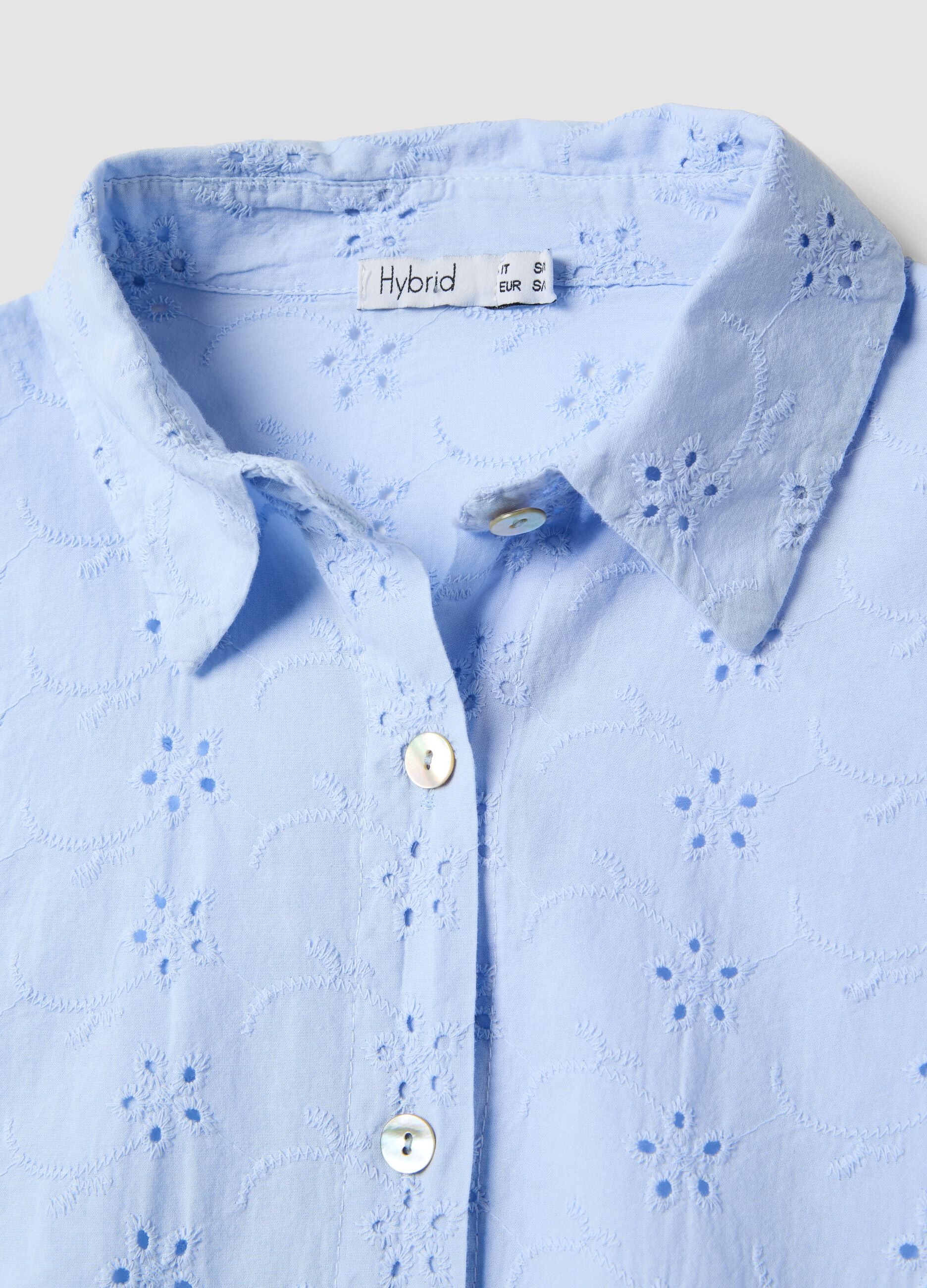 Sky blue openwork pure cotton shirt, regular fit