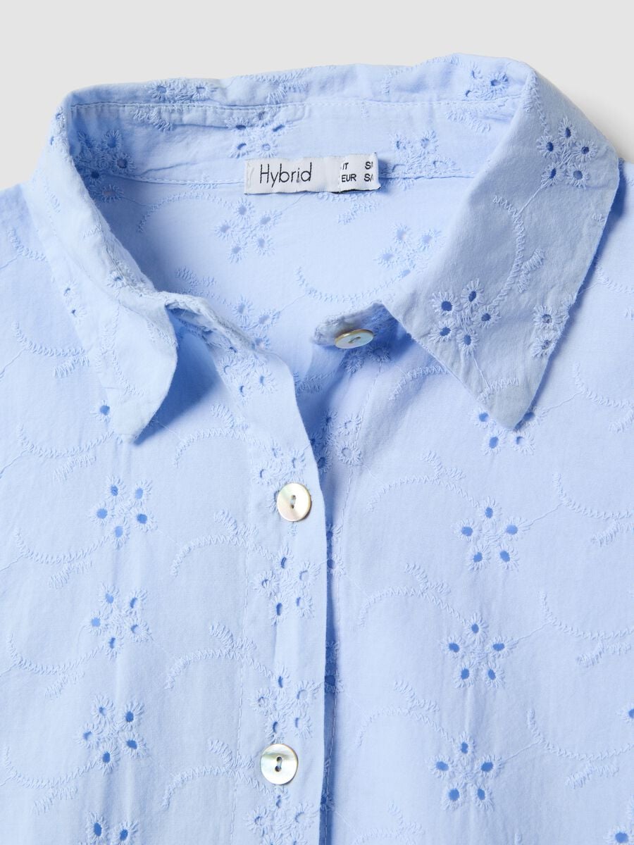 Camicia azzurra traforata in puro cotone regular fit_5